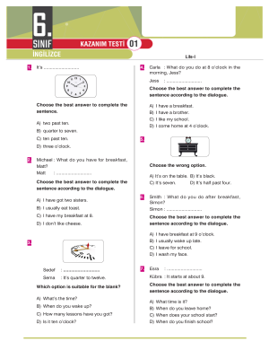 6. Sınıf İngilizce Konu Testi